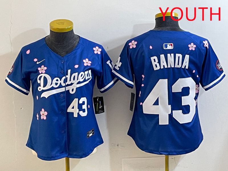 Youth Los Angeles Dodgers 43 Banda Blue White Blue Sakura Edition 2025 Nike MLB Jersey style 2